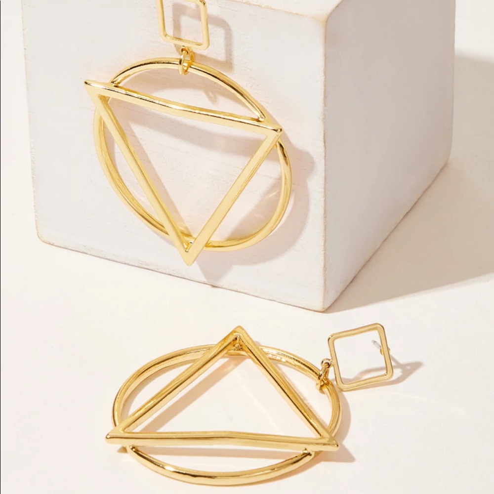 LAST SET Gold Hollow Geometric Statement Earrings - Picture 2 of 3